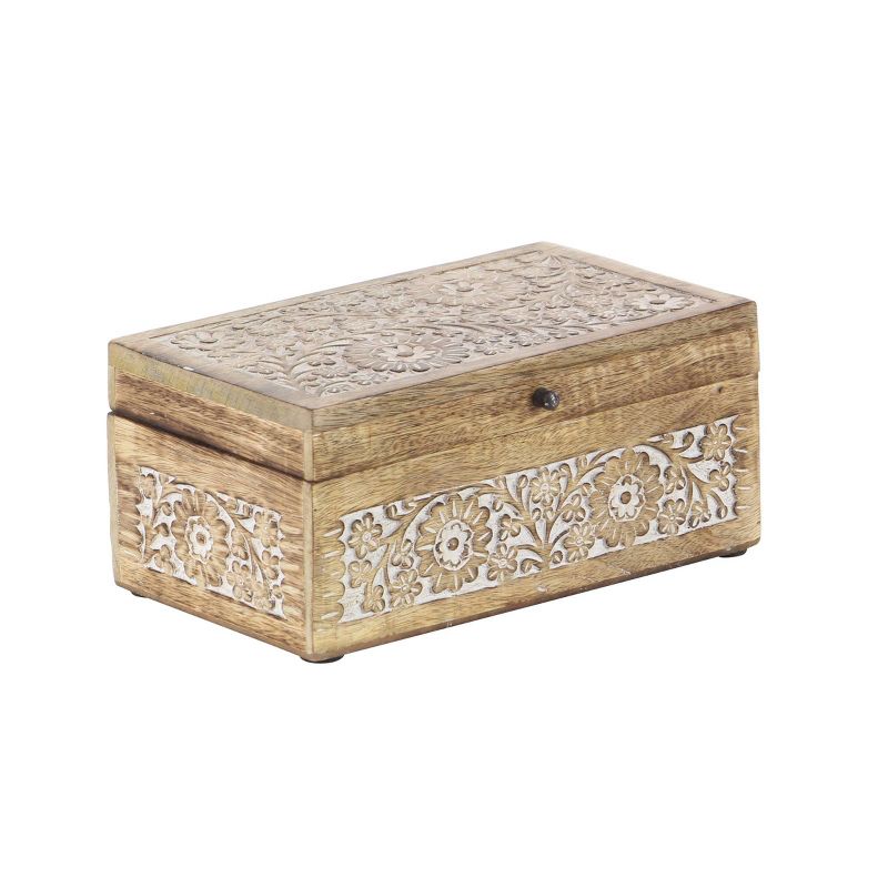 Set of 3 Mango Wood Carved Floral Boxes - Olivia & May