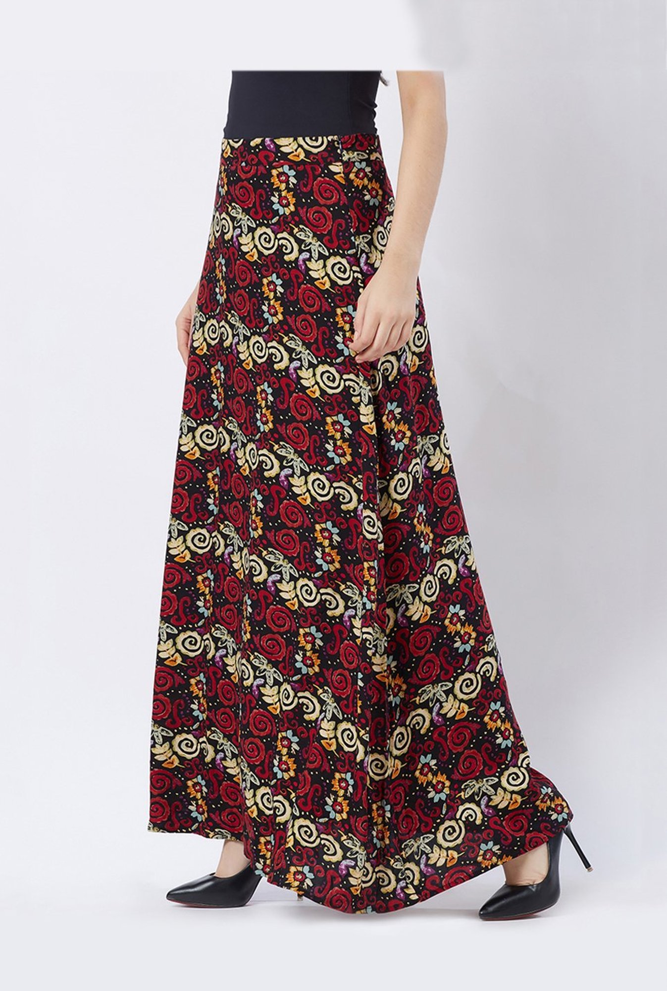 Fusion Beats Black Printed Maxi Skirt