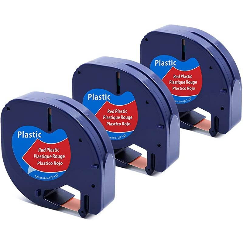 Compatible Tape Replacement for DYMO 91333 LetraTag Plastic Refills Black on Red 12mm x 4m 12 Inch x 13 Feet Maker Tape for dymo Letra Tag Plus LT100H LT100T QX50 3 Pack