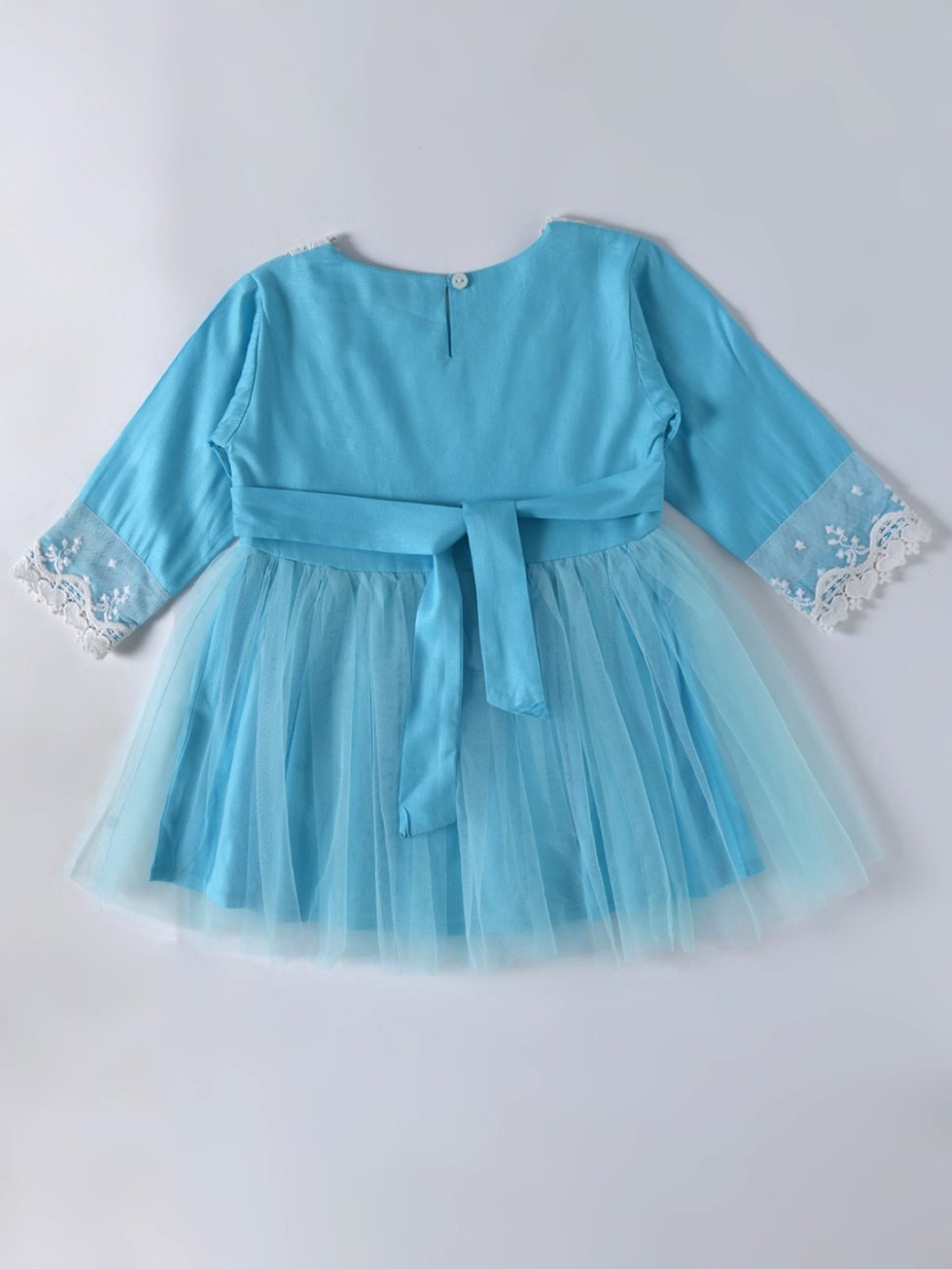 Bella Moda Kids Sky Blue Embroidered Full Sleeves Fit & Flare Dress
