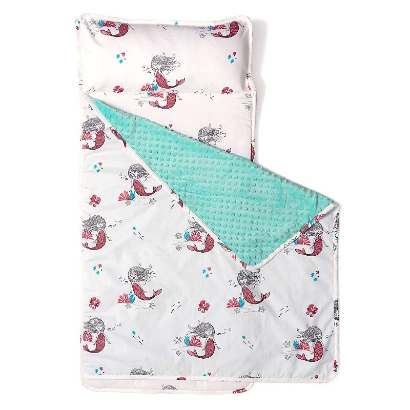 JumpOff Jo Toddler Nap Mat - Children's Sleeping Bag with Removable Pillow for Preschool, Daycare, and Sleepovers - 43 x 21 Inches - Moonlight Mermaid