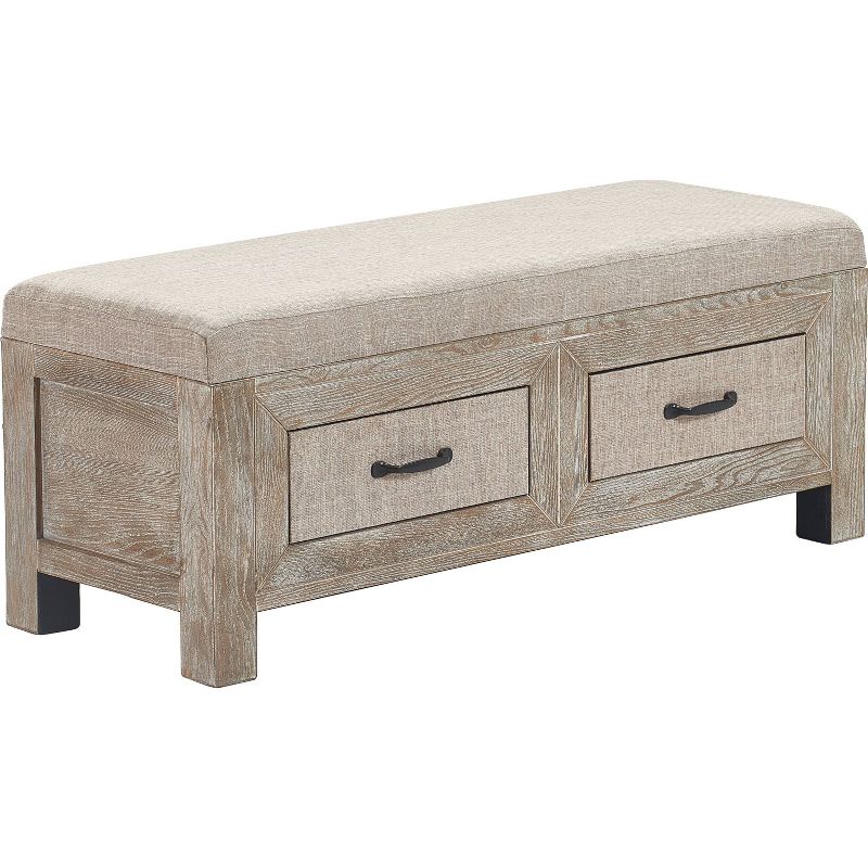 Cottage Upholstered Storage Bench Weathered Ash - ClickDecor
