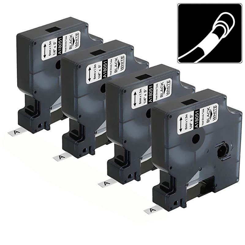 Compatible Labels Tape Replacement for DYMO 18051 14 Heat Shrink Tube Labels Use with DYMO Rhino 4200 5200 5000 6000 Label Maker and More Black on White 14 Inch x 49 Feet4Pack