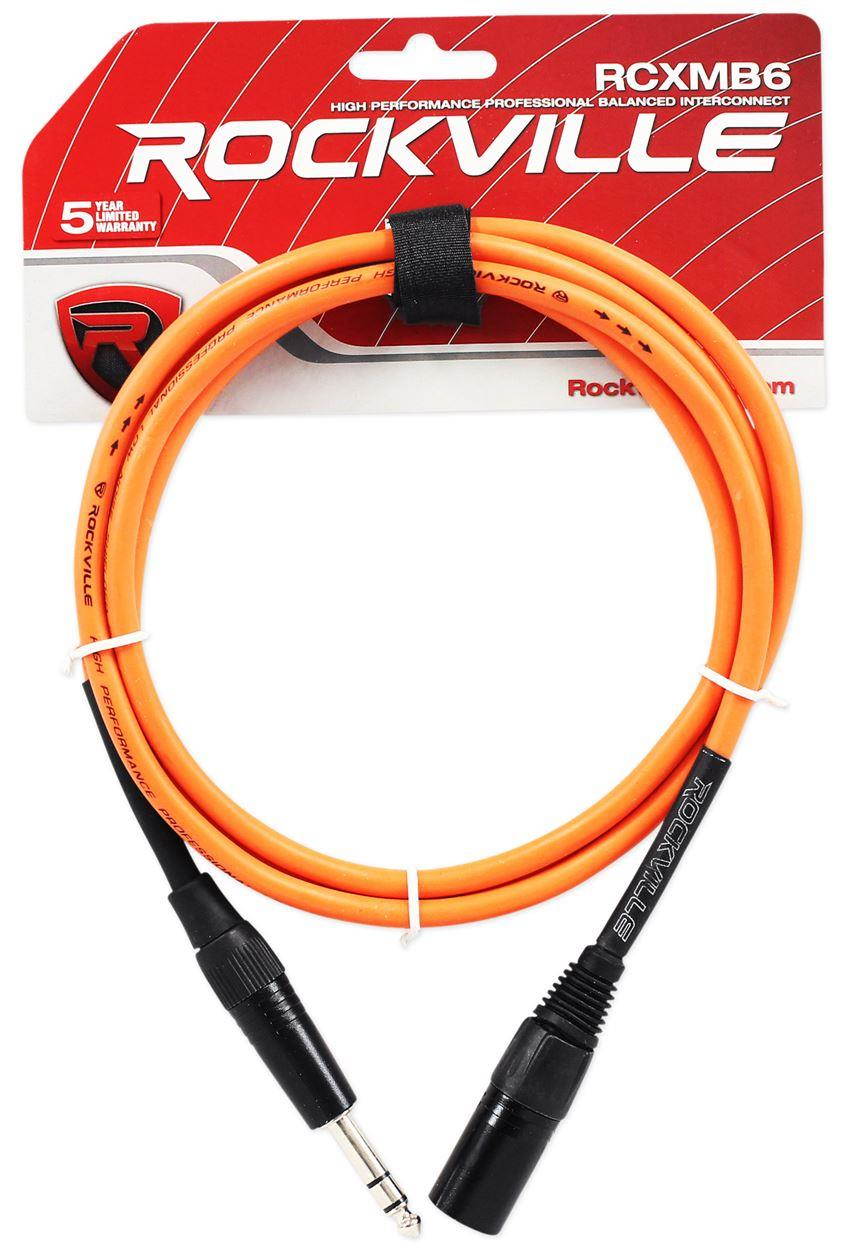 7 Rockville 6' Male REAN XLR to 1/4'' TRS Balanced Cable OFC (7 Colors)