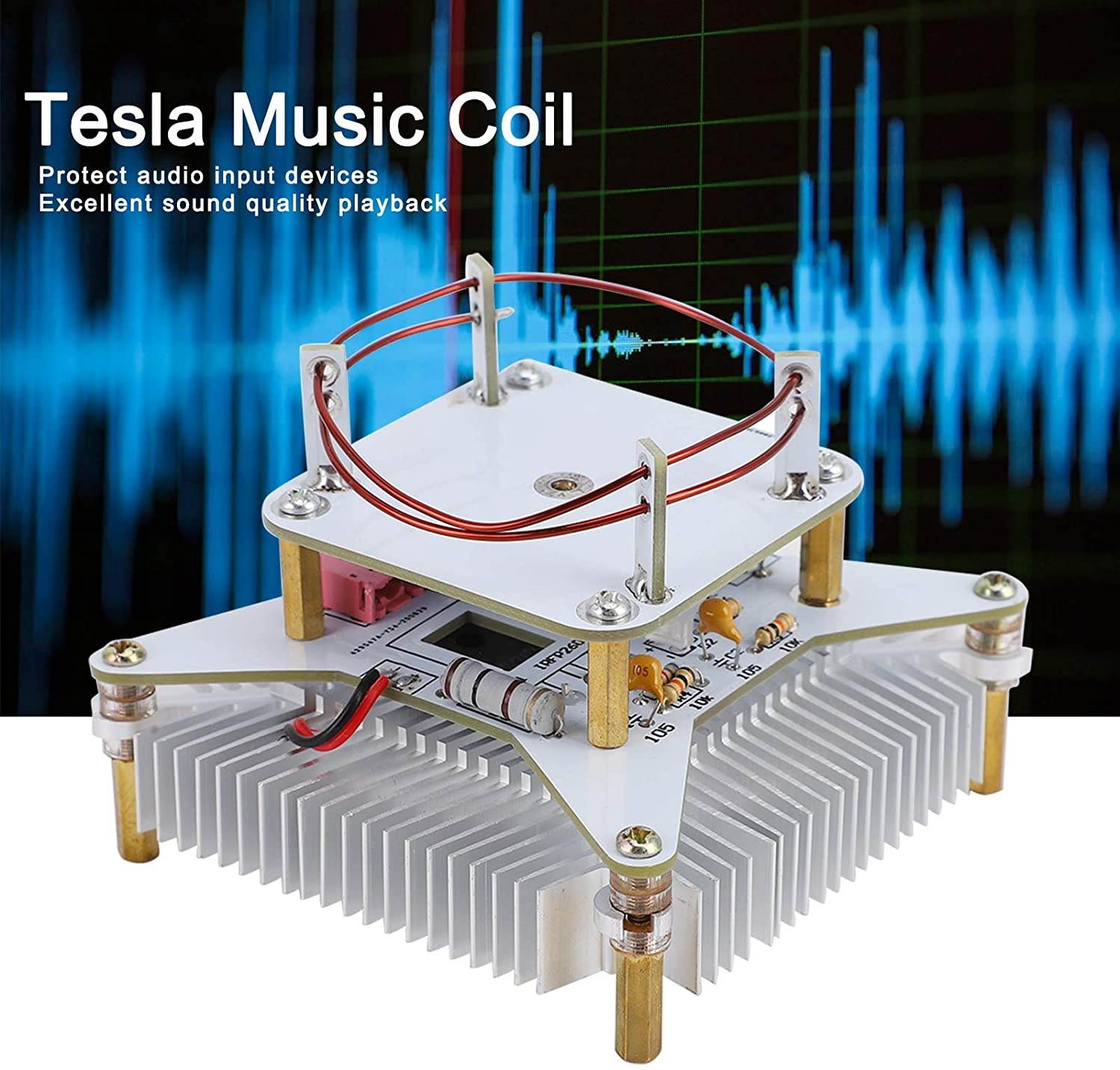 Music Tesla Coil, Plasma Speaker Wireless Transmission of Sound Solid Power Supply DIY Kit, Plasma Loudspeaker Wireless Transmission Experiment Desktop Toy Model