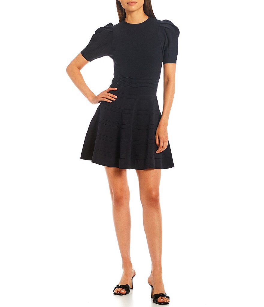Ted Baker London Velvey Puff Sleeve Crew Neck Knit Mini Dress