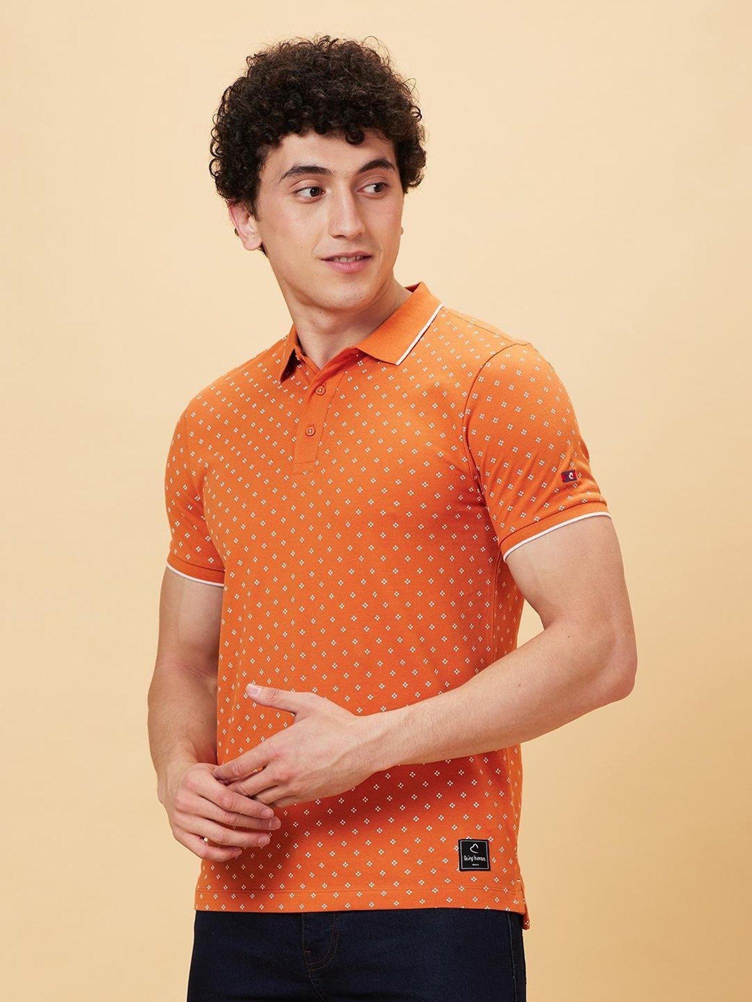 Being Human Gold Regular Fit Printed Polo T-Shirt