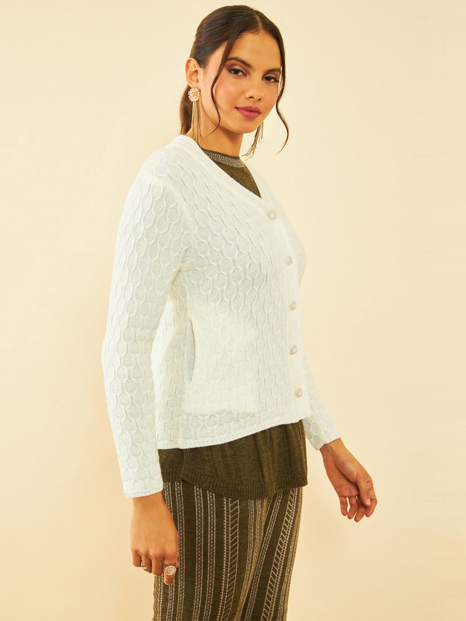 Soch White Crochet Pattern Cardigan
