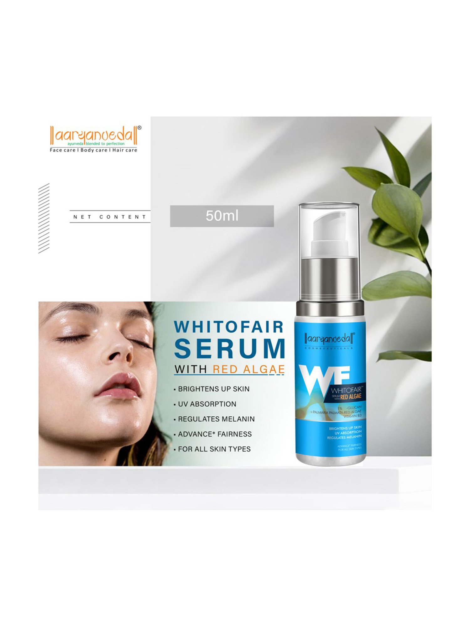 Aryanveda Brightnes Up Skin, UV Absorption, Regulates Melanin Whitofair Face Serum - 60 ml