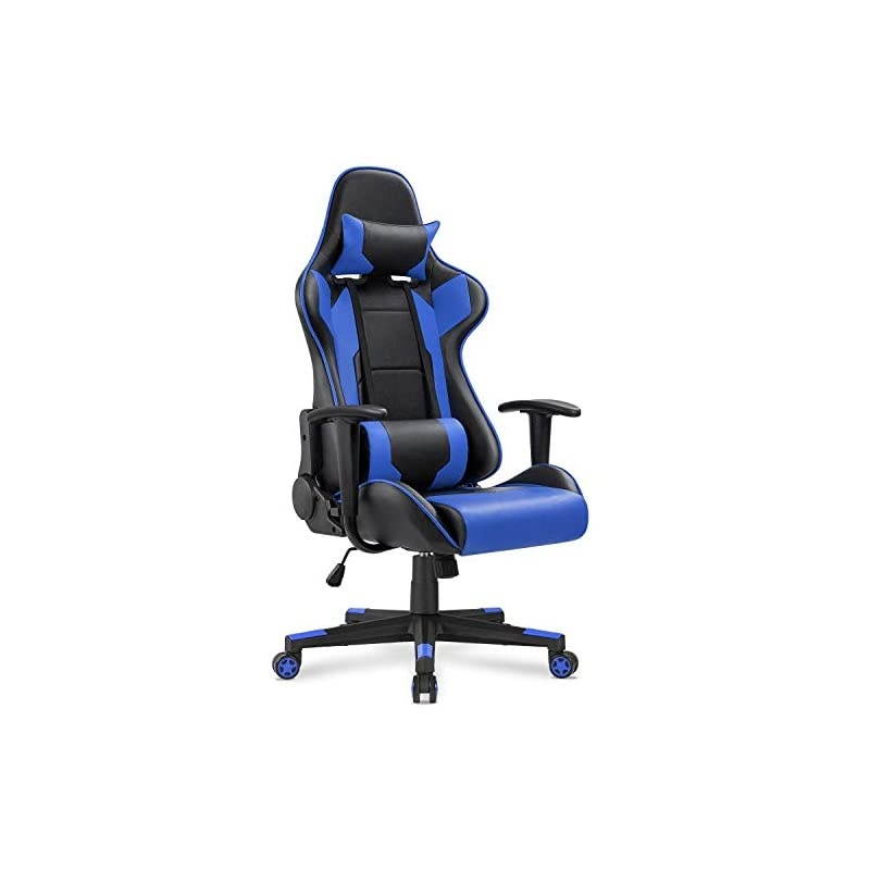 Gaming Chair Office Chair High Back Computer Chair Leather Desk Chair Racing Executive Ergonomic Adjustable Swivel Task Chair with Headrest and Lumbar Support (Blue)