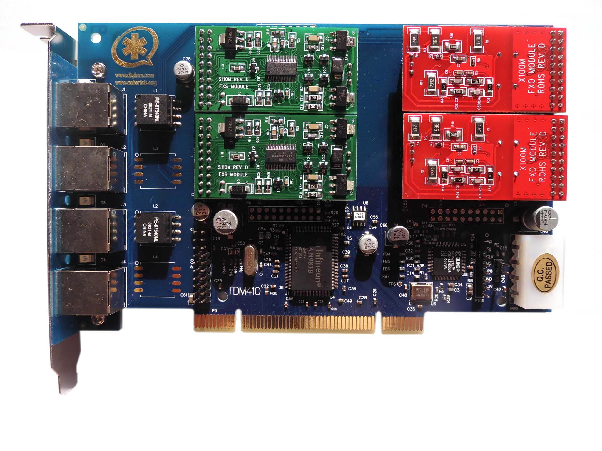 TDM410P TDM410 4 Ports (2fxo+2fxs) HQ PCB PCI interface voip Analog asterisk Card supports VPMADT032 EC asterisk trixbox elastix freepbx ,TDM400,TDM400P,AEX410,AEX410P