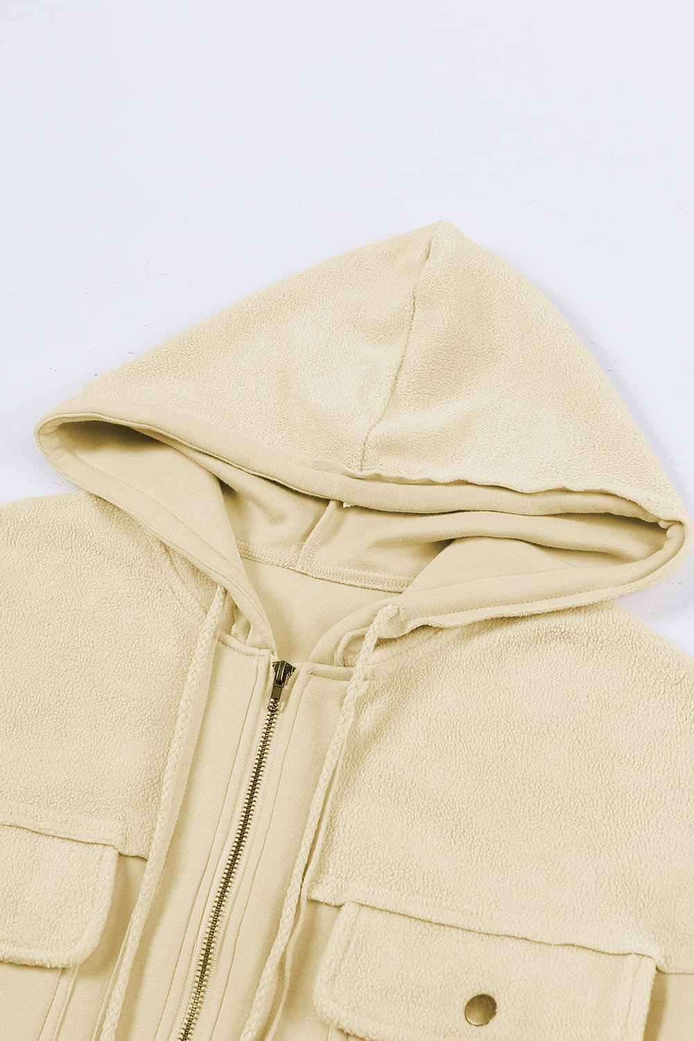Apricot Bishop Sleeve Zip Up Hoodie Jacket with Flap Pockets