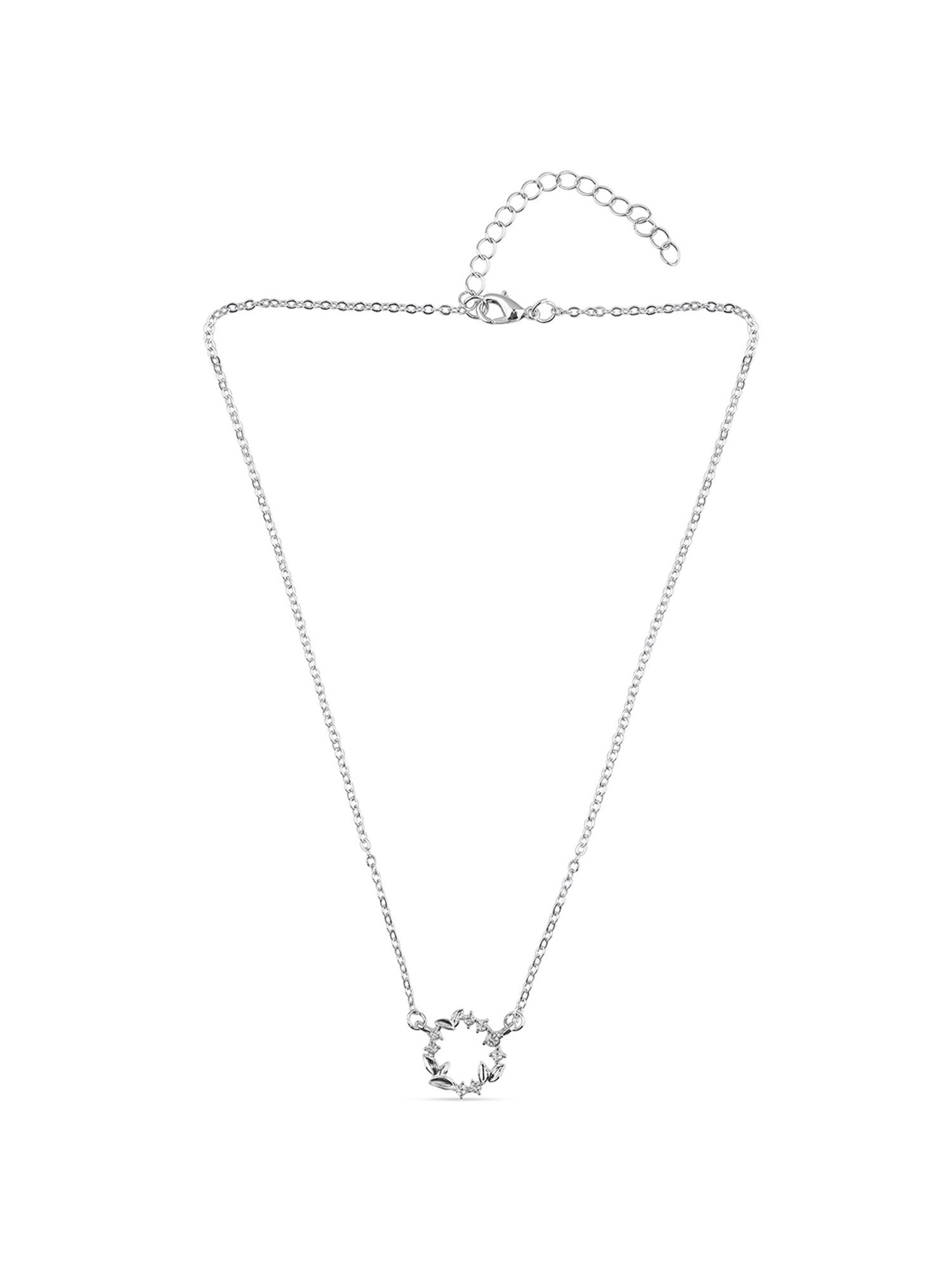 ToniQ Silver-Plated Floral Round Charm Necklace for Women