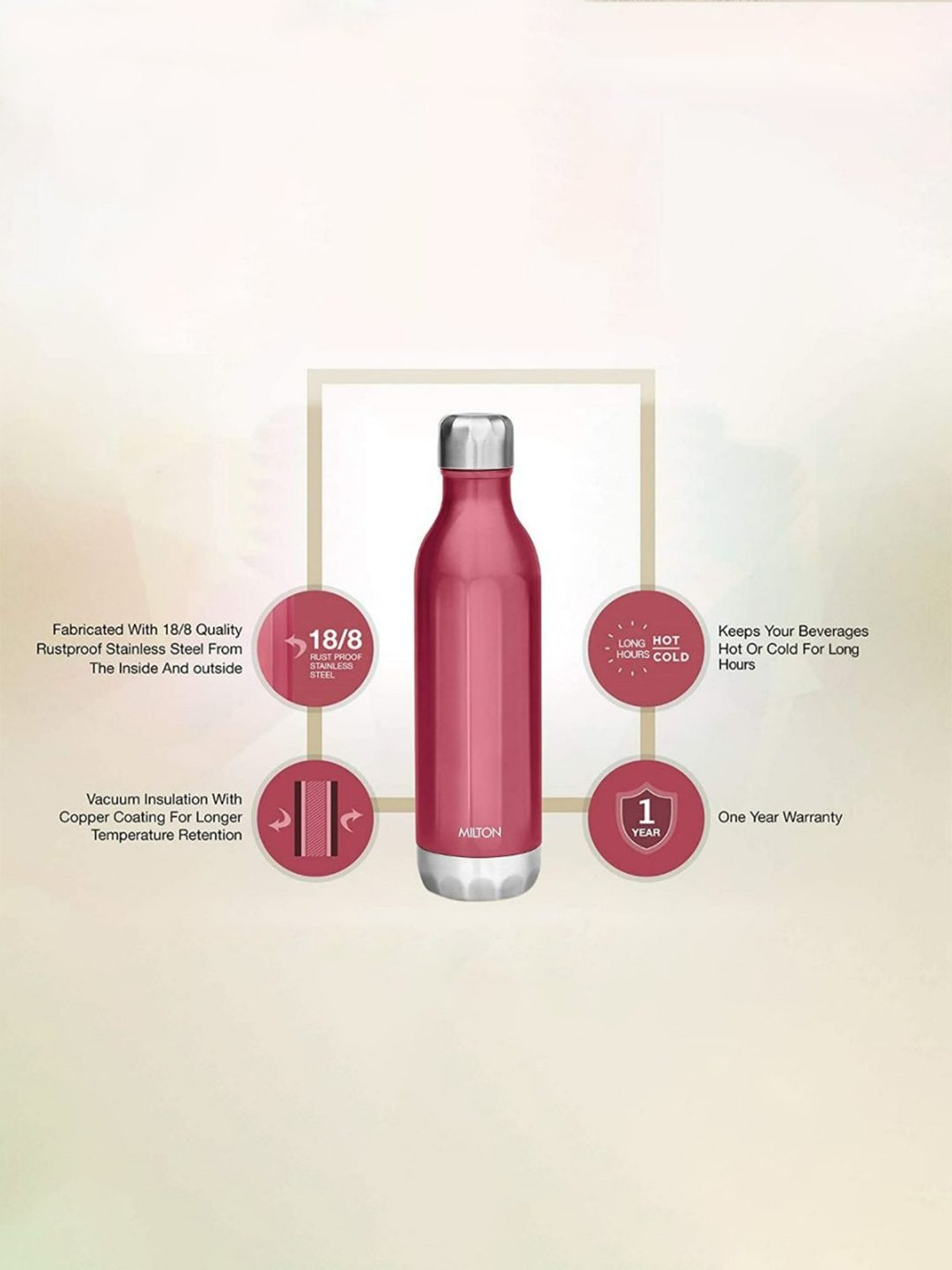 Milton BLISS 900 Thermosteel Vacuum Insulated Hot & Cold Water Bottle, 0.79 L , Red