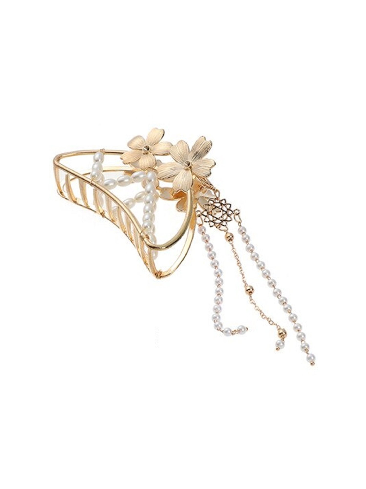 OOMPH Gold Tone Pearls Tassel Hair Claw