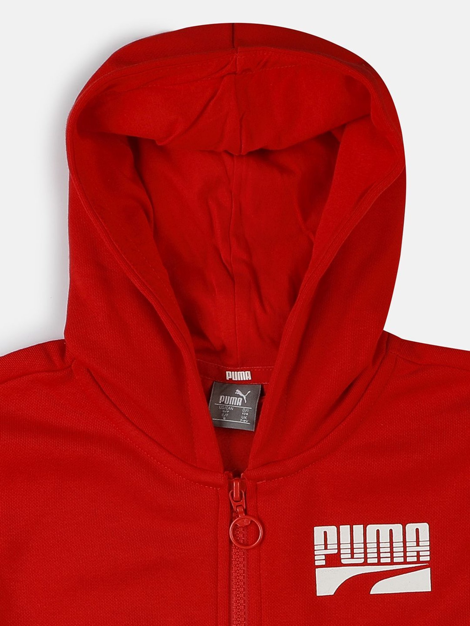 Puma Kids Rebel High Risk Red cotton Logo Print Hoodie