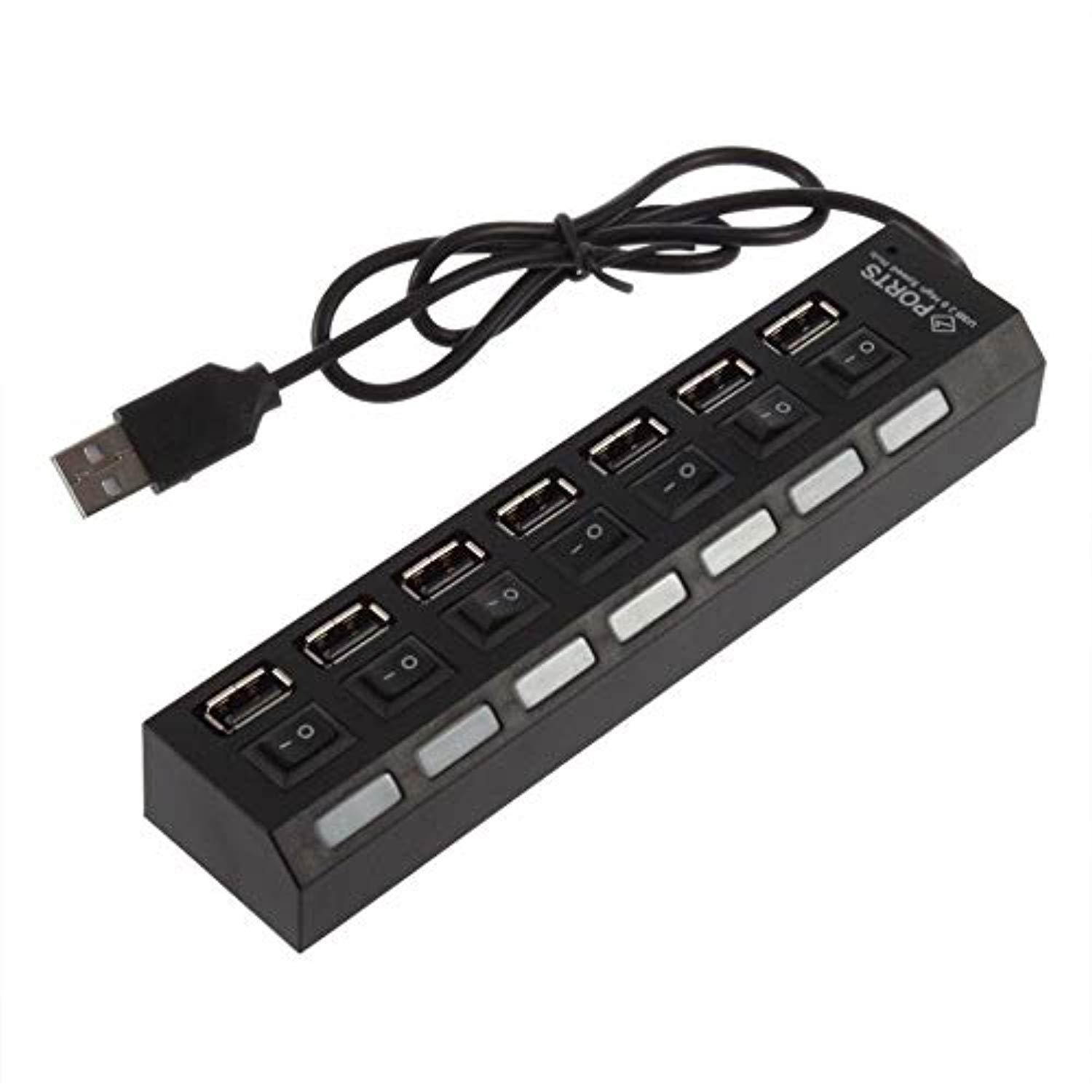 black us 7 port usb 2.0 hub led powered high speed splitter extender cable