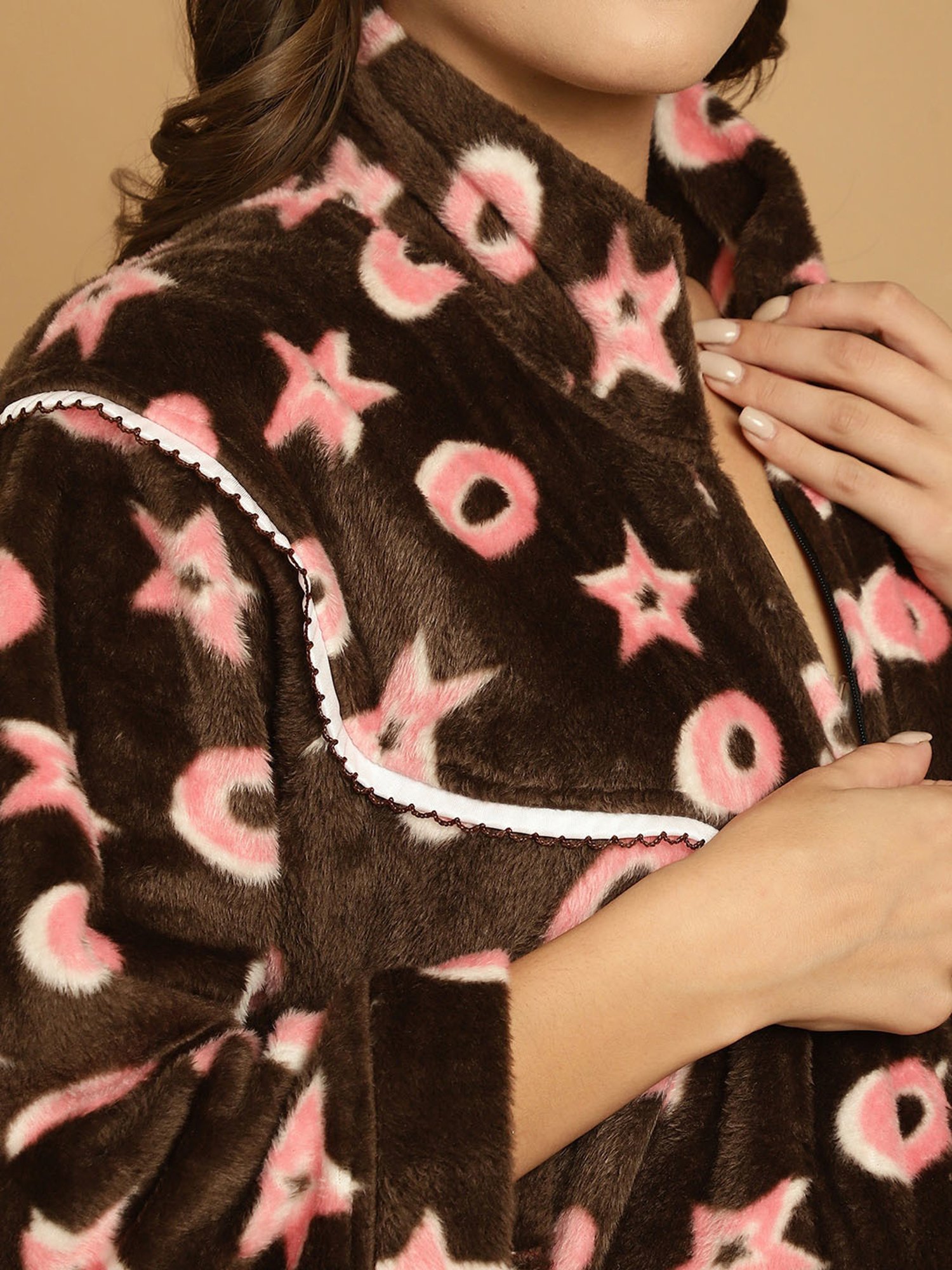 Secret Wish Brown Printed Maternity Night Dress