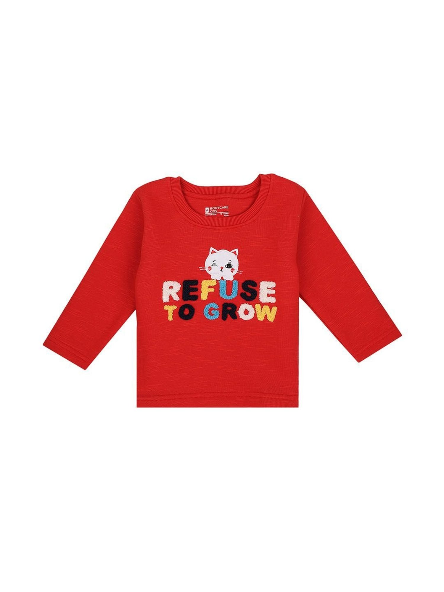 Bodycare Kids Red Embroidered Full Sleeves T-Shirt
