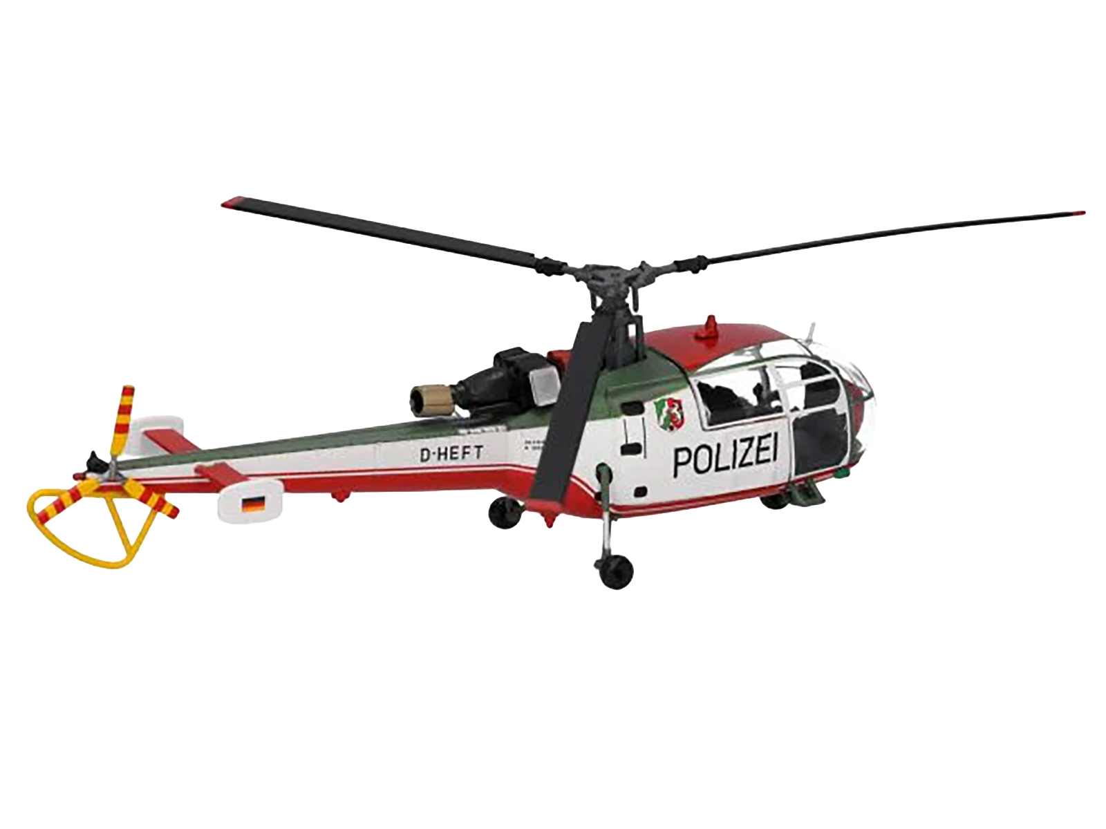 Aerospatiale Alouette III Helicopter "Polizeifliegerstaffel Nordrhein-Westfalen (Police Aviation Squadron North Rhine-Westphalia)" (D-HEFT) White with Red and Green Stripes 1/72 Diecast Model by Herpa