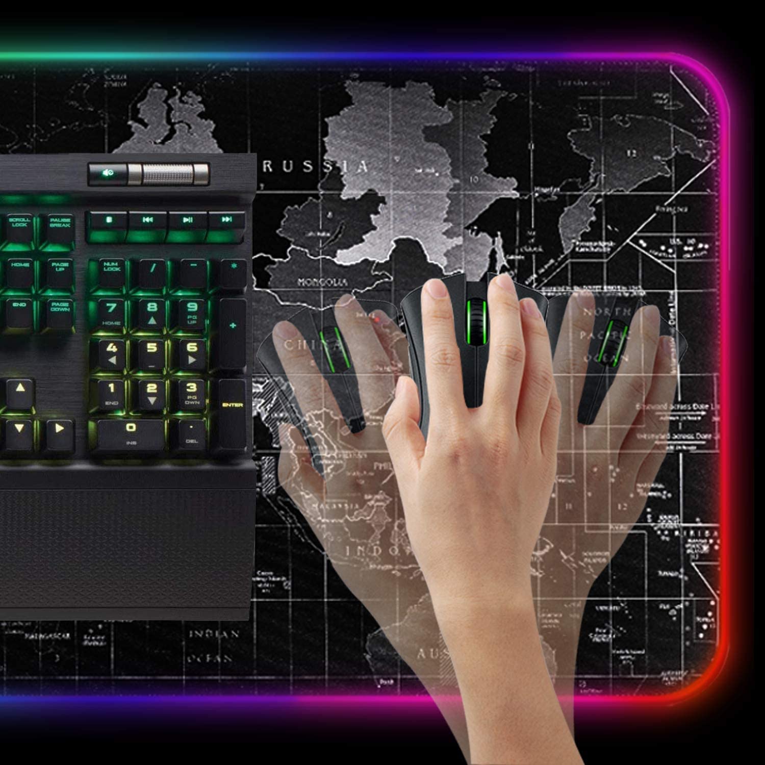RGB Gaming Mouse Pad - Large Led Keyboard Pad, Mouse Mat with HD Map, Smoothly Waterproof Surface, Non-Slip Rubber Base, 31.5"X 11.8" & 14 Light Modes