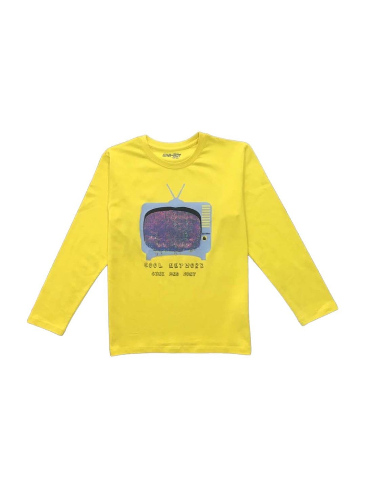 Gini & Jony Kids Yellow & Blue Printed Full Sleeves T-Shirt