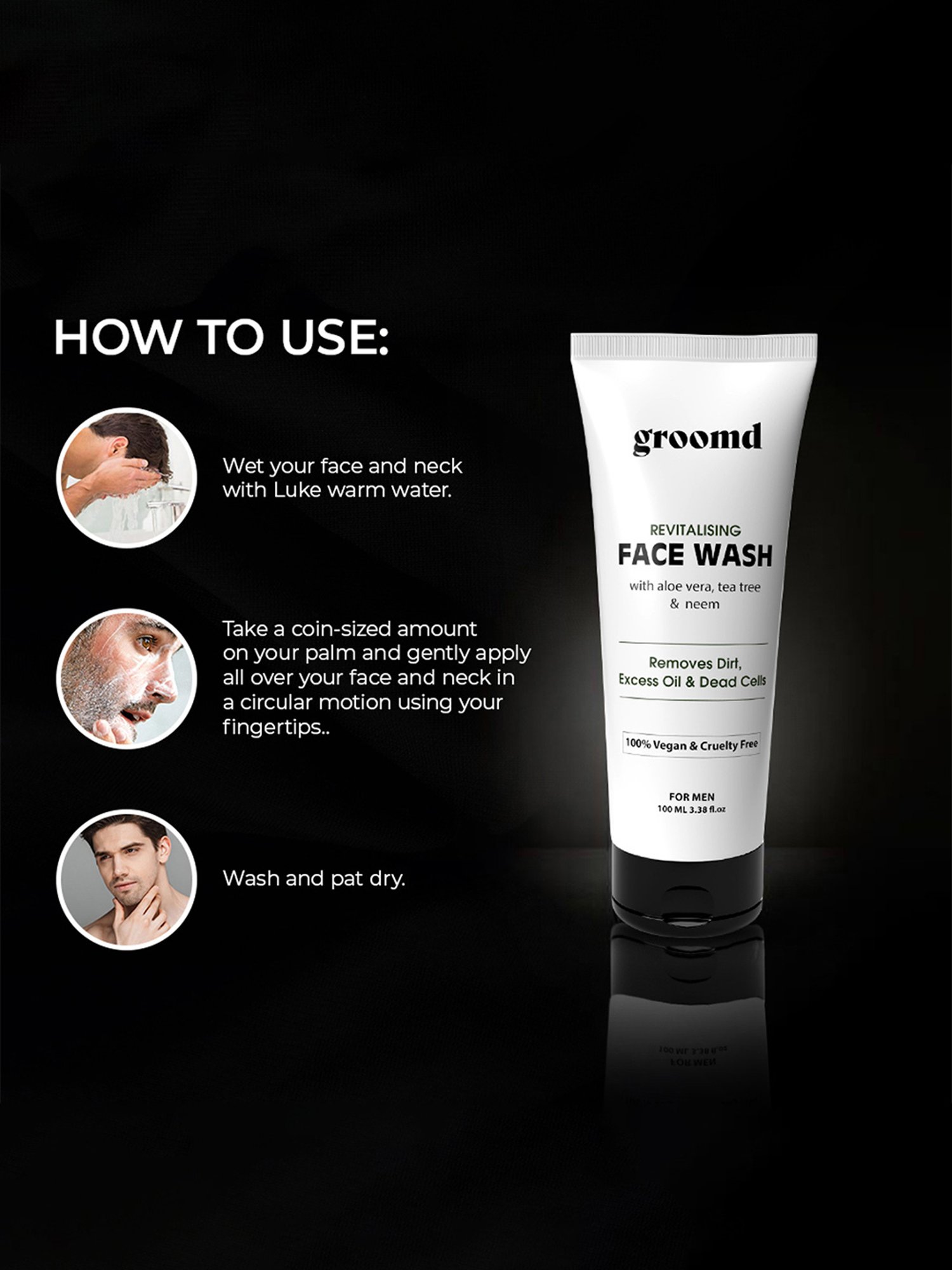 Groomd Face Wash with Aloe Vera, Tea Tree & Neem - Removes Dirt, Excess Oil & Dead Cells  (100 ml)