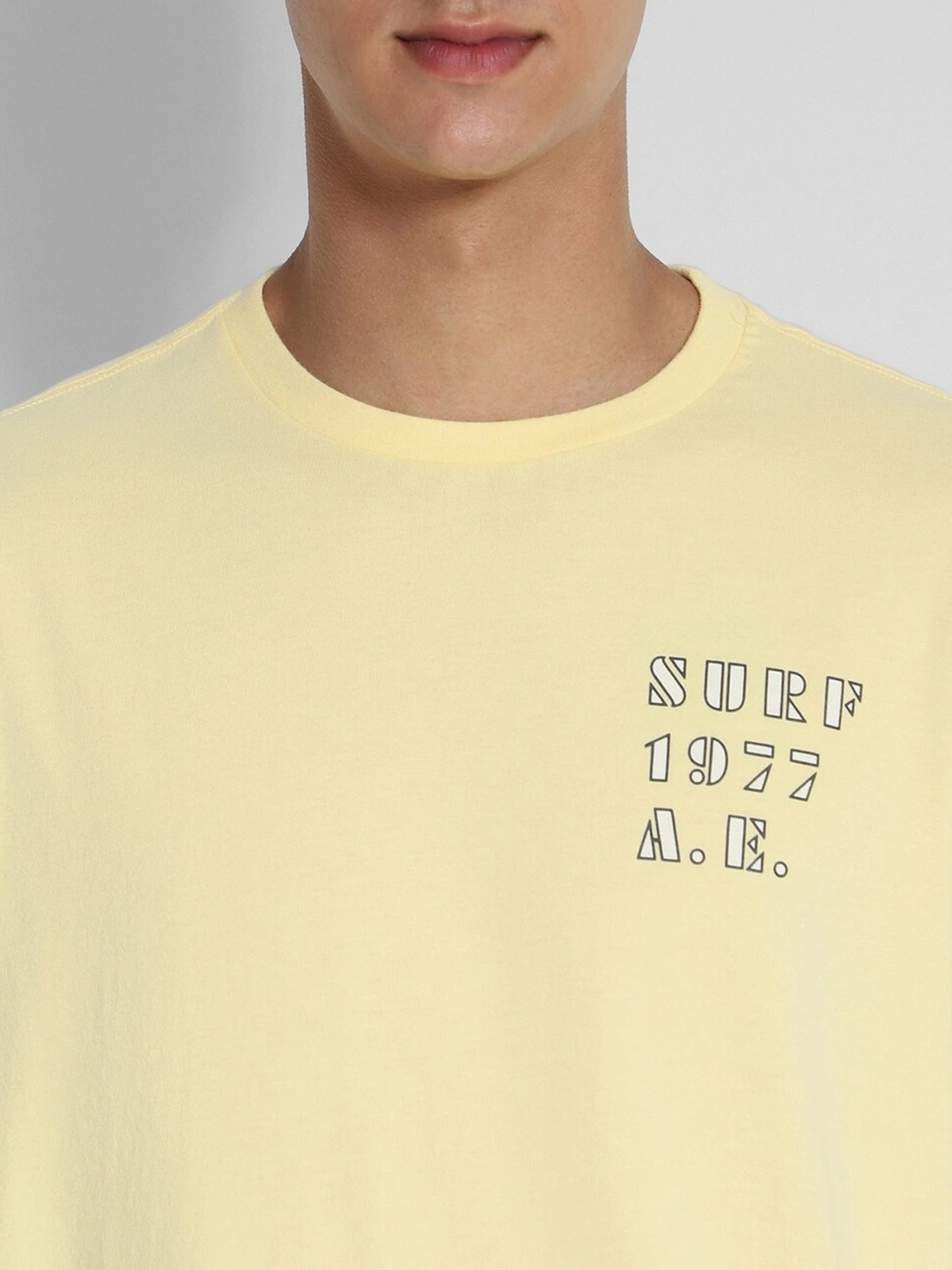 American Eagle Yellow Cotton Regular Fit Printed T-Shirt