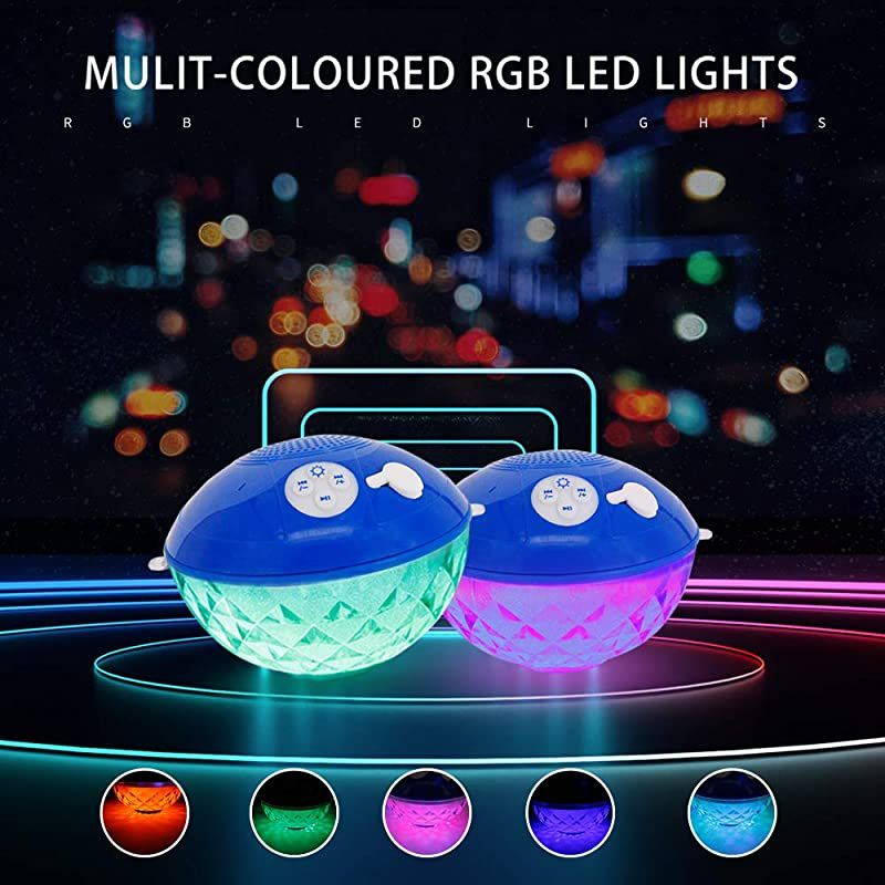 Speakers with Colorful Lights Portable Speaker IPX7 Waterproof Floatable Builtin MicCrystal Clear Stereo Sound Speakers Wireless 50ft Range for Home Shower Outdoors Pool Travel