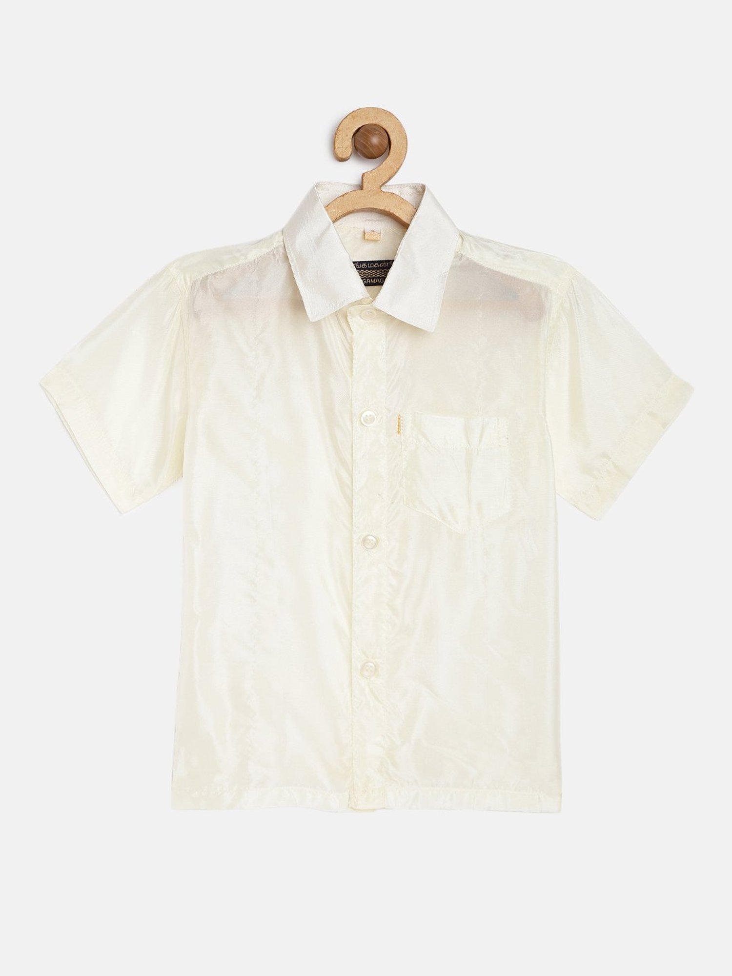 THANGAMAGAN Kids Cream Solid Shirt