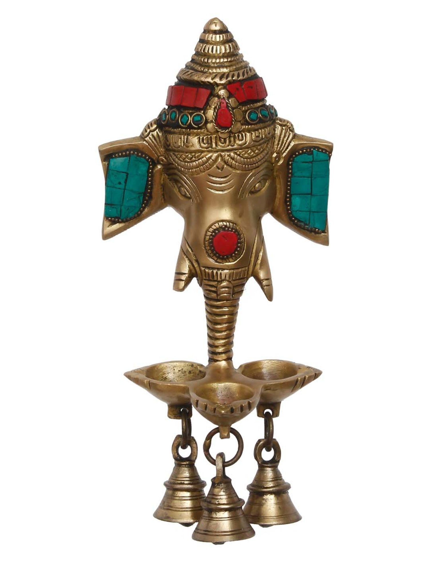 eCraftIndia Golden Brass Lord Ganesha Wall Hanging Decorative Diya - Set of 1