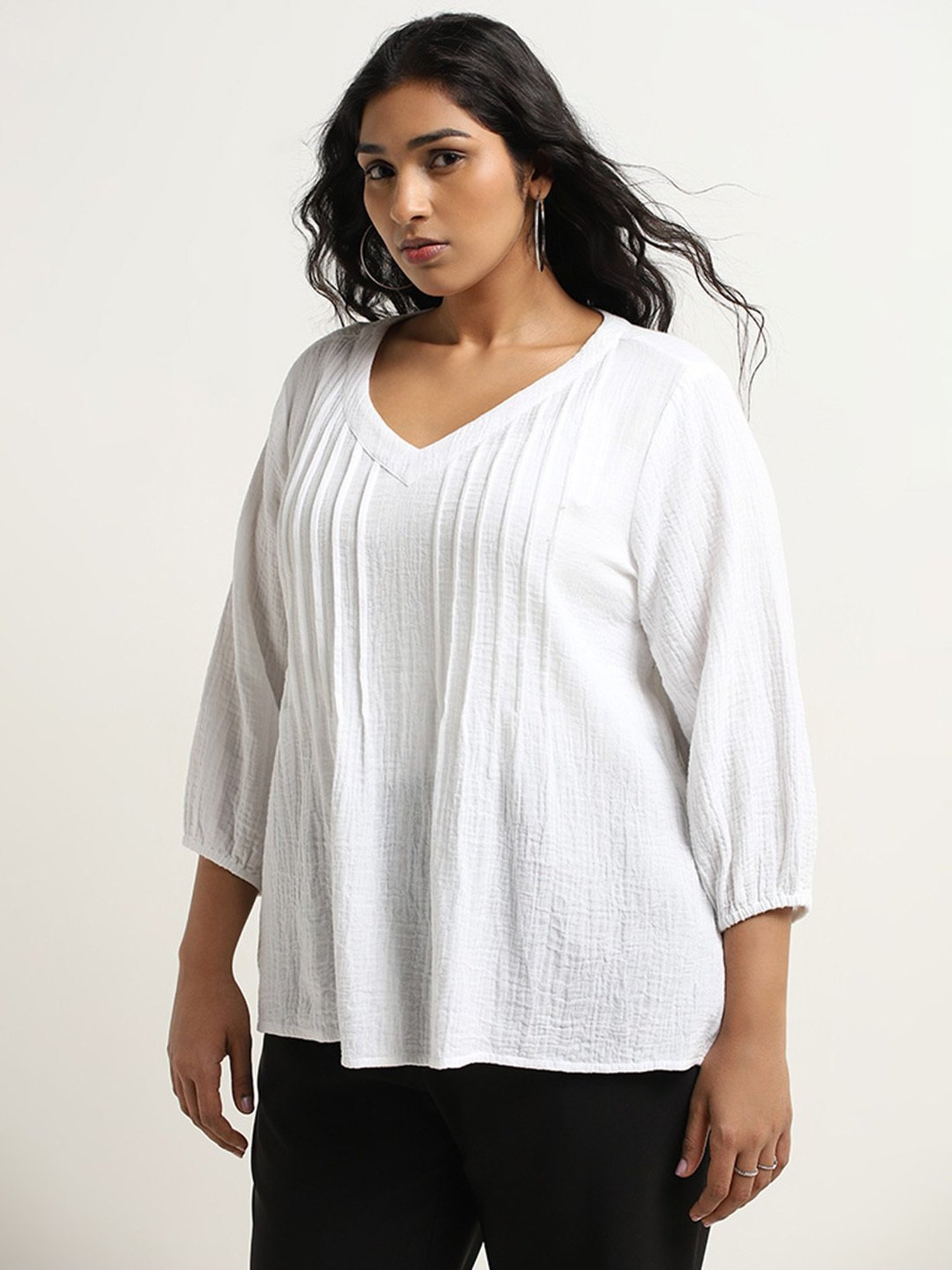Gia by Westside White Textured Crinkled Blouse