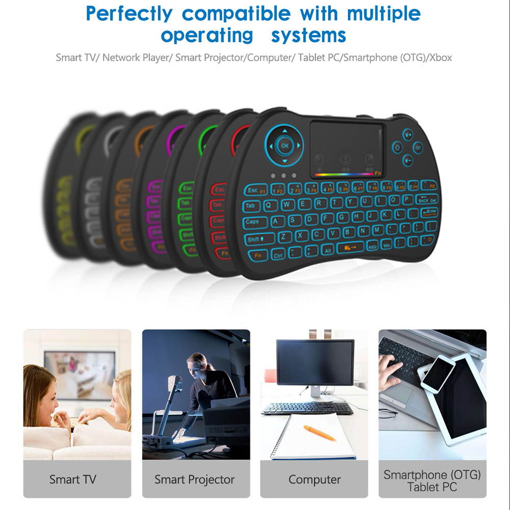 H9 Wireless Mini Keyboard with Touchpad Mouse, RGB Colorful Backlit RGB, 2.4G Remote with Mouse Touchpad Combos, Rechargeable Handheld Remote for PC, Pad, Xbox, Android TV Boxes, KODI, iptv, and More