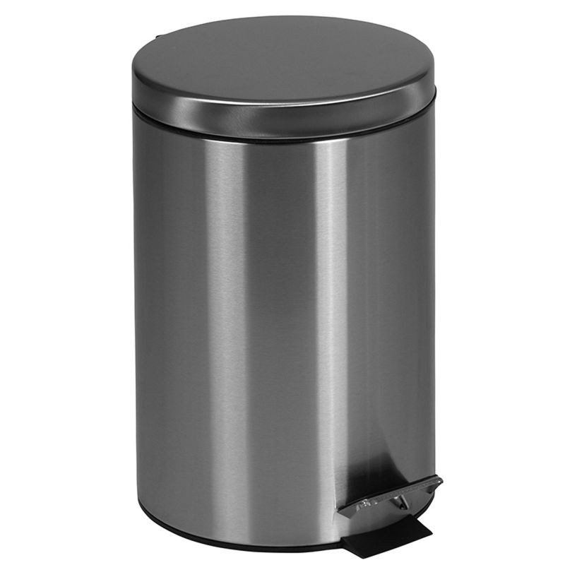 Offex 12"L Modern Stainless Steel Fingerprint Resistant Finish Compact Round Step Trash Can with Soft Close Lid and Removable Liner - 3.2 Gallons