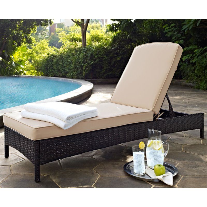 Steel Patio Wicker Chaise Lounge with Sand Cushions in Brown-Pemberly Row