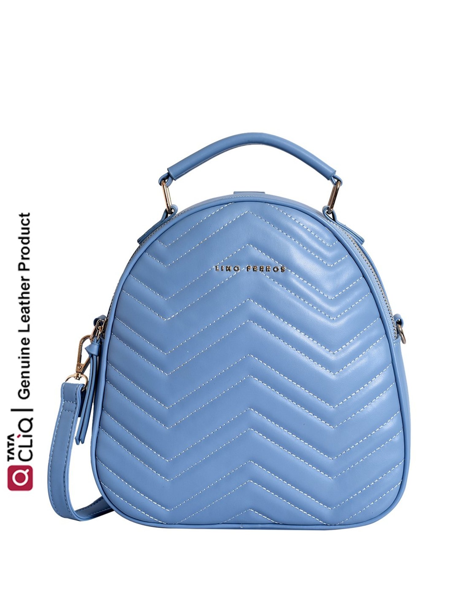 Lino Perros Sky Blue Leather Medium Convertible Backpack