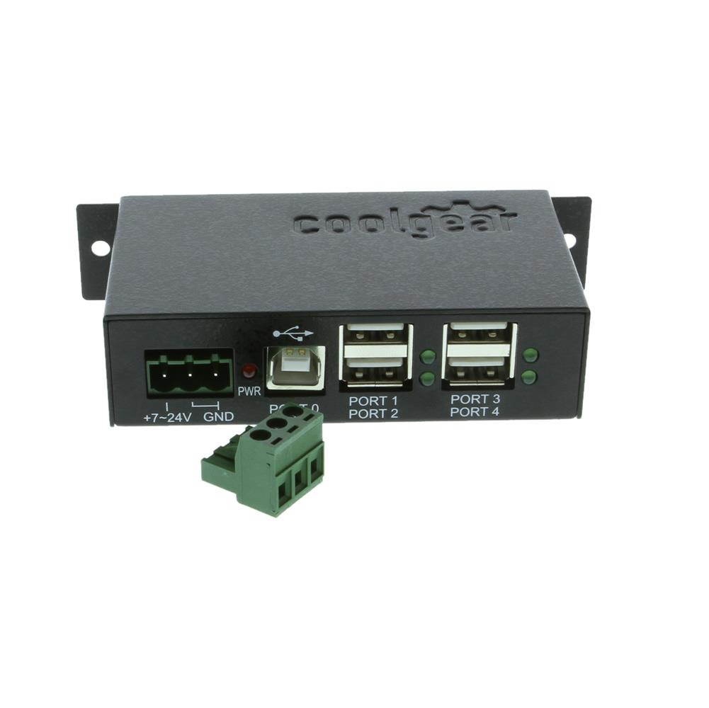 USBGear 12 Volt USB hub Industrial 4-Port USB 2.0 Powered Hub for PC-MAC DIN-RAIL Mount