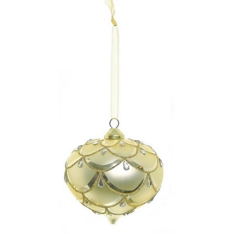 Northlight 4" Onion Glitter and Gem Draped Glass Christmas Ornament - Gold