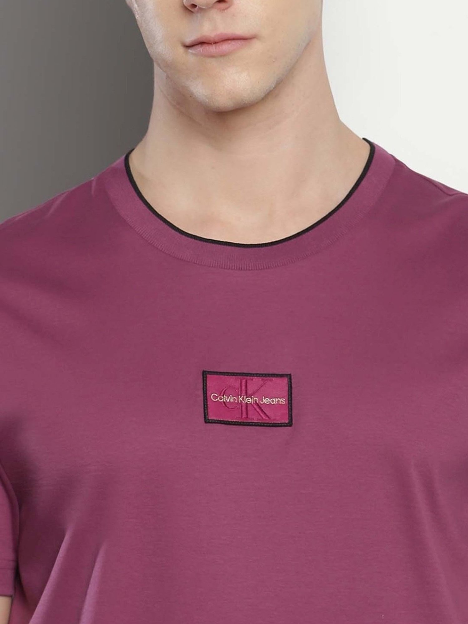 Calvin Klein Amaranth Cotton Regular Fit Logo Printed T-Shirt