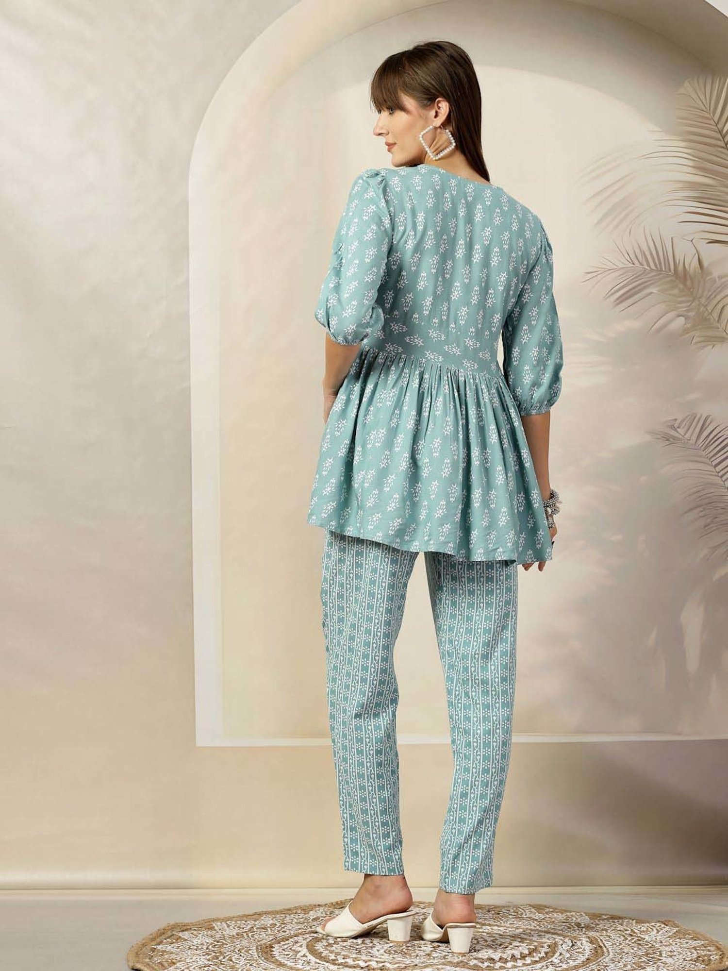 Stylum Blue Printed Tunic Pant Set