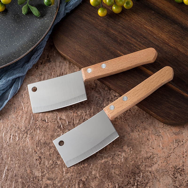2Pcs Stainless Steel Cheese Knife Portable Meat Fruit Vegetable Kitchen Chopping Chef Knife Cleaver Survival Camping Outdoor BBQ Tools