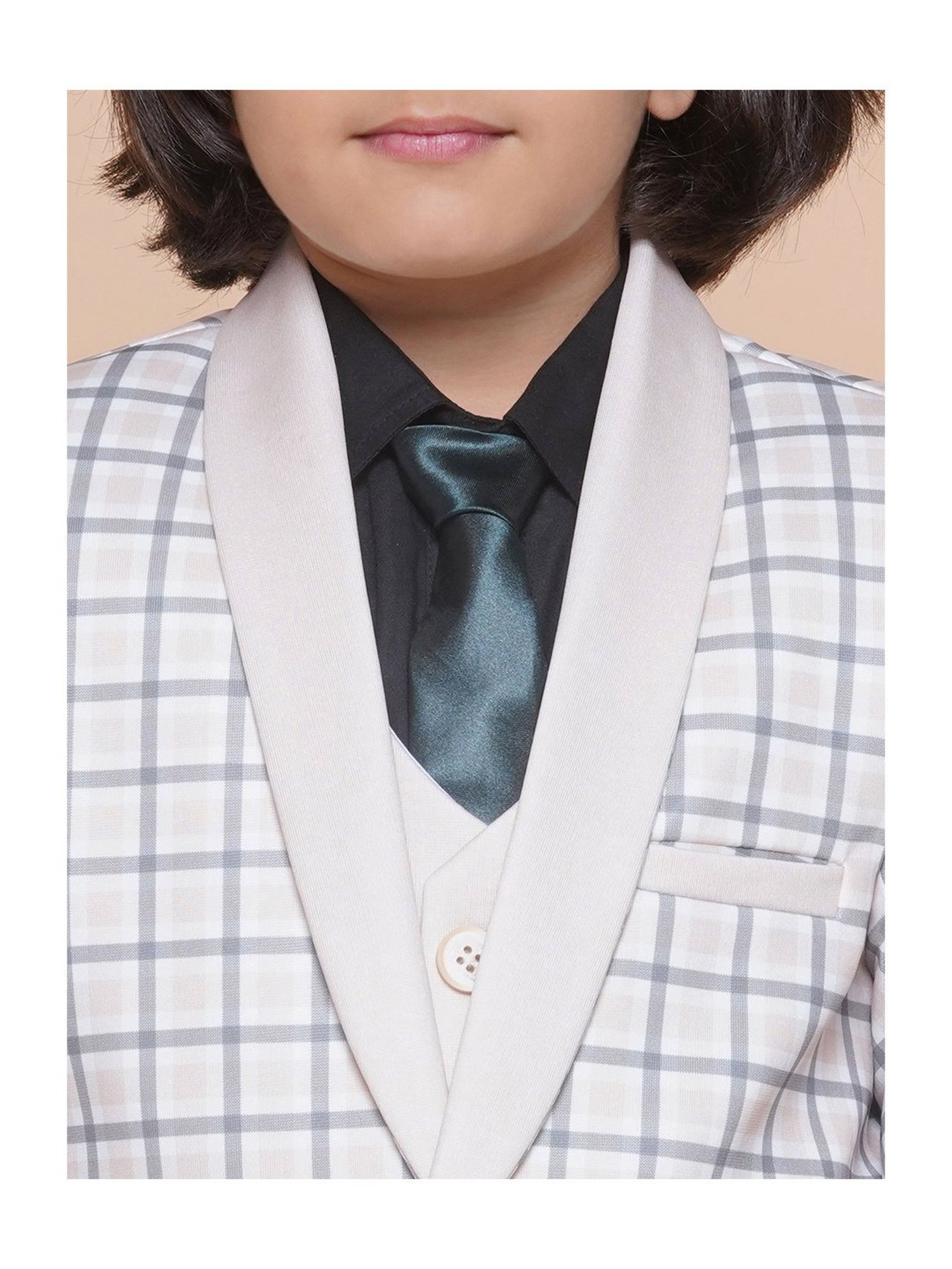 AJ Dezines Kids Sky Blue & Black Solid Full Sleeves Shirt, Pants, Coat, Waistcoat with Tie