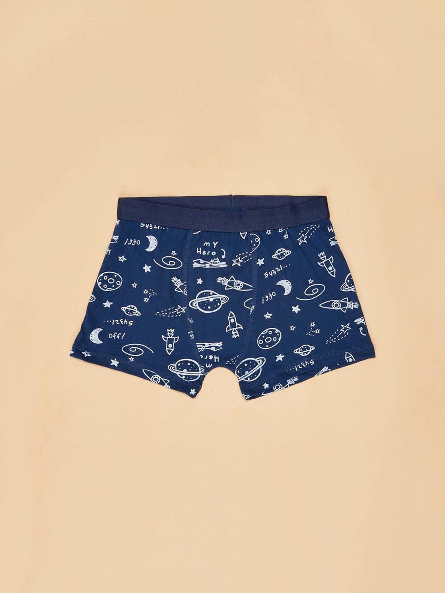 Pantaloons Junior Kids Navy & White Cotton Printed Trunks (Pack of 2)