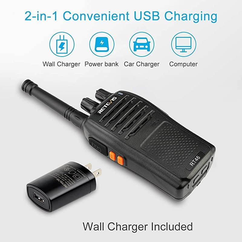 RT46 Walkie Talkies for Adult,Rechargeable Two Way Radio with Earpiece, Emergency Flashlight Dual Power VOX,2 Way Radio for Outdoor Hiking Mountain Climbing Camping(4 Pack)