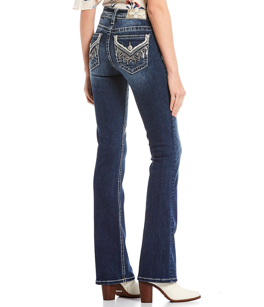Miss Me Geometric Abract Embellished Pocket Bootcut Jeans
