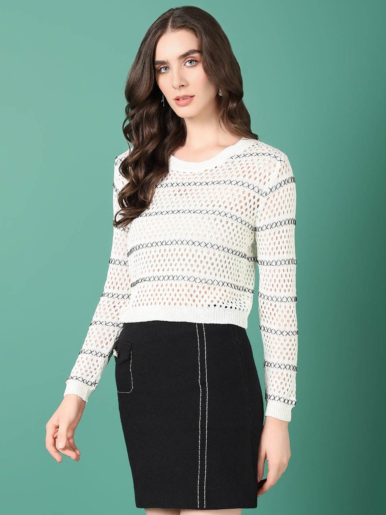 SHOWOFF White Self Design Top