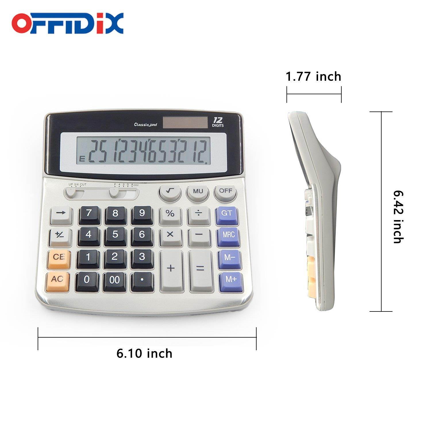 OFFIDIX Office Calculators Desktop Calculator,Basic Calculators, Solar Battery Dual Power Electronic Calculator Portable 12 Digit Large LCD Display Calculator Large Calculator