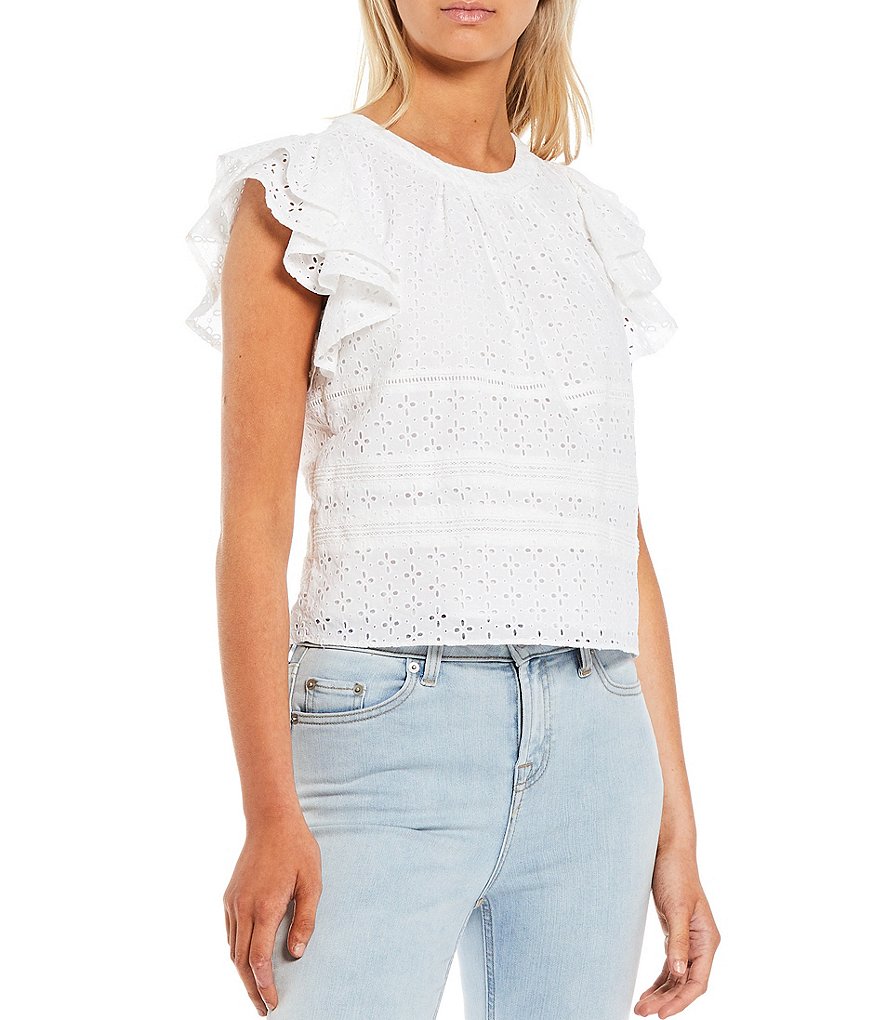 BB Dakota by Steve Madden Up to Here Puff Elbow Sleeve Mock Neck Smocked Top