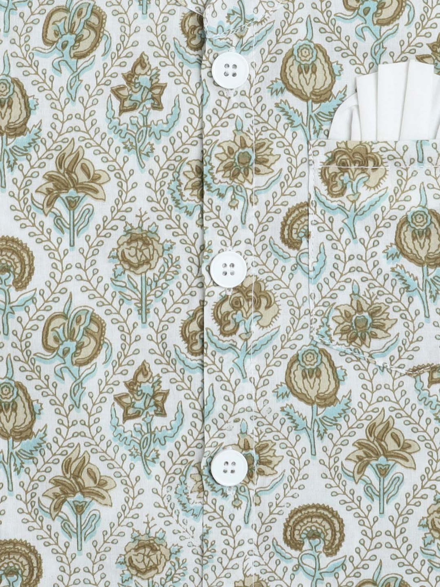 The Magic Wand Kids Mint Green & White Cotton Floral Print Full Sleeves Kurta Set