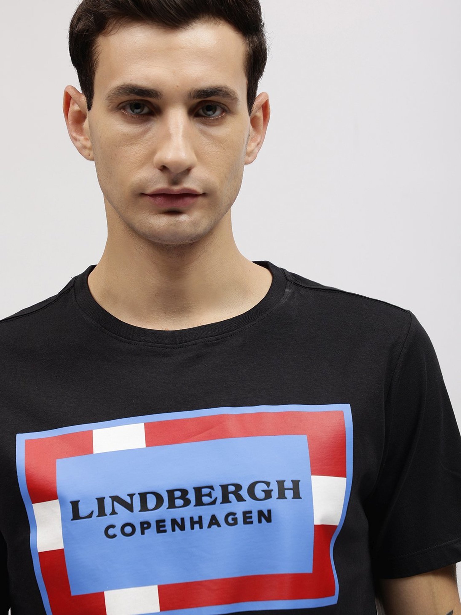 Lindbergh Black Cotton Regular Fit Printed T-Shirt